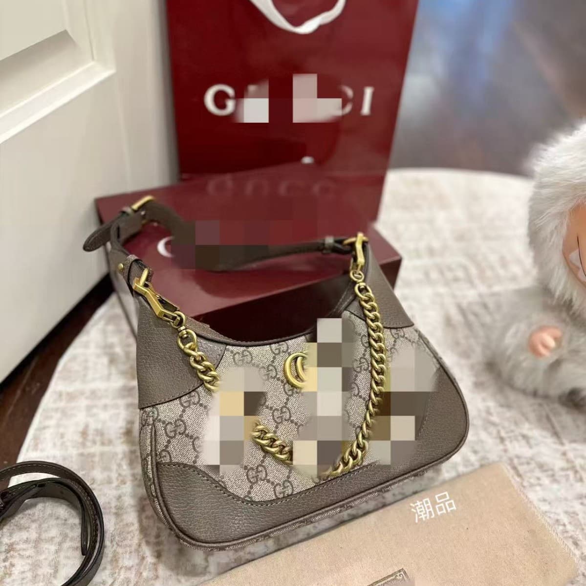Gujia hobo armpit bag double G crescent half-moon bag luxury genuine leather shoulder crossbody bag chain trendy women's bag