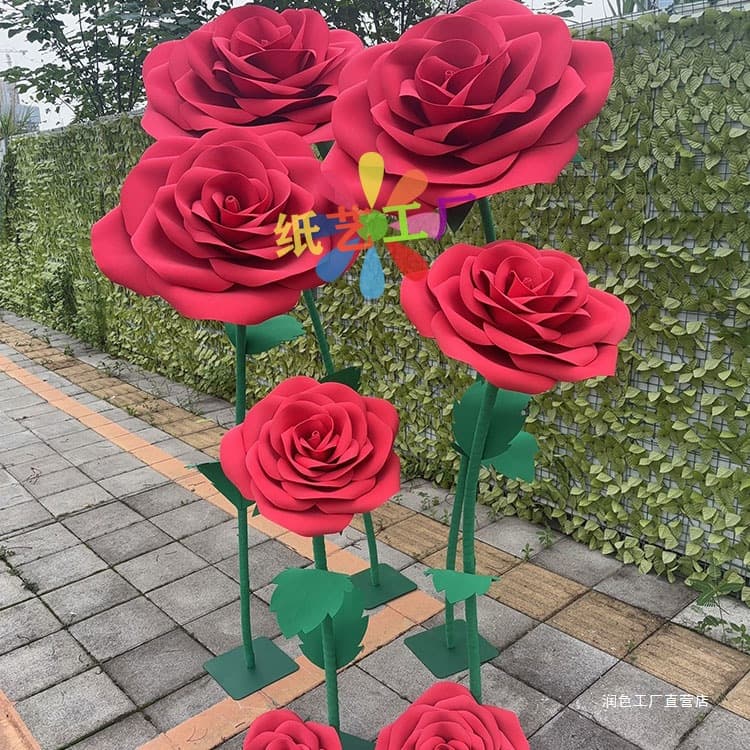 Giant 3D Rose EVA Paper Flower for Qixi Festival, Tree Wrapping, Window Display, Large Paper Art Flower for Outdoor Decoration