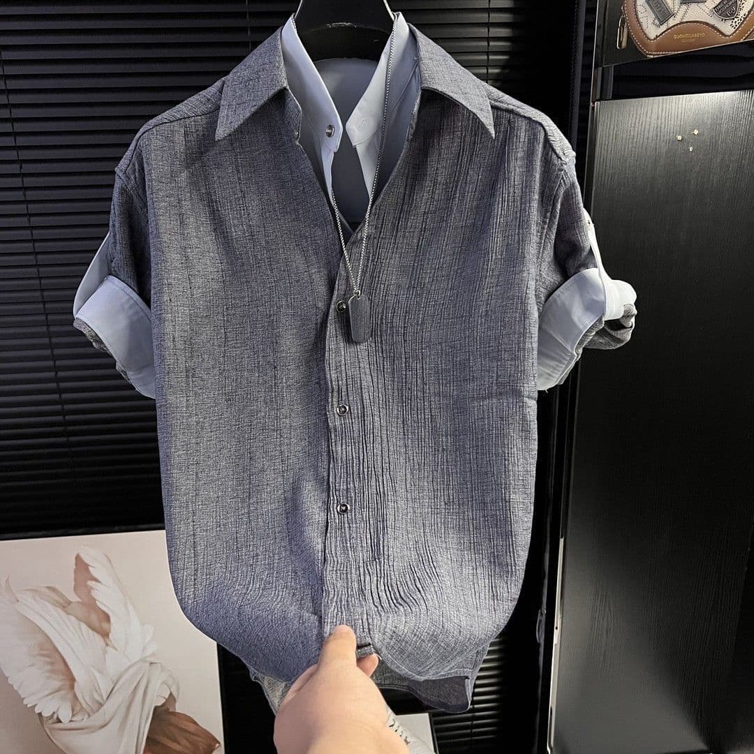 Summer handsome design men's short-sleeved shirts 2026 holiday two-piece high-end personalized versatile trendy shirts for men