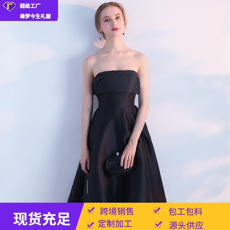2026 Summer New Elegant Banquet Evening Dress Mid-Length Dress Slimming Graduation Dress Tube Top Mini Dress for Women