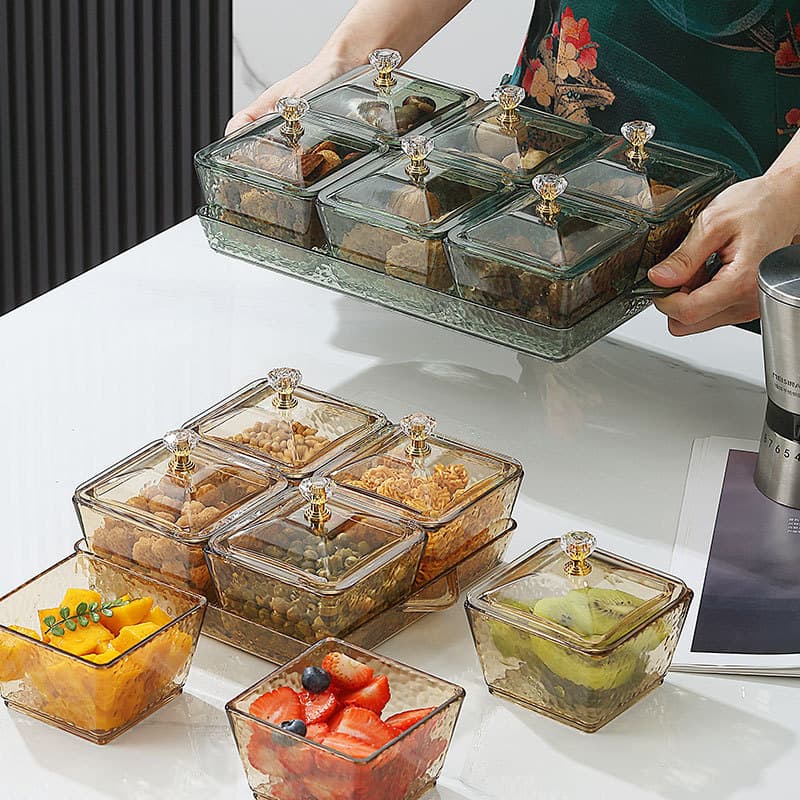Fruit Plate with Lid, Compartment Snack Platter for Home Living Room, Transparent Snack Dish for Fruits, Nuts, and Snacks