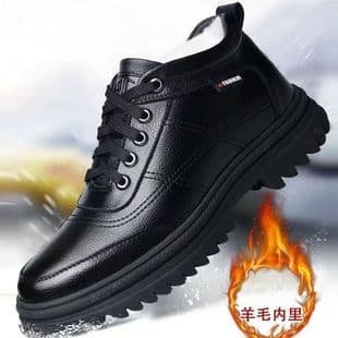 2025 New Men's Cotton Shoes with Fleece Lining, Warm and Comfortable, Leather Upper, Low-Top Dad Winter Cotton Shoes