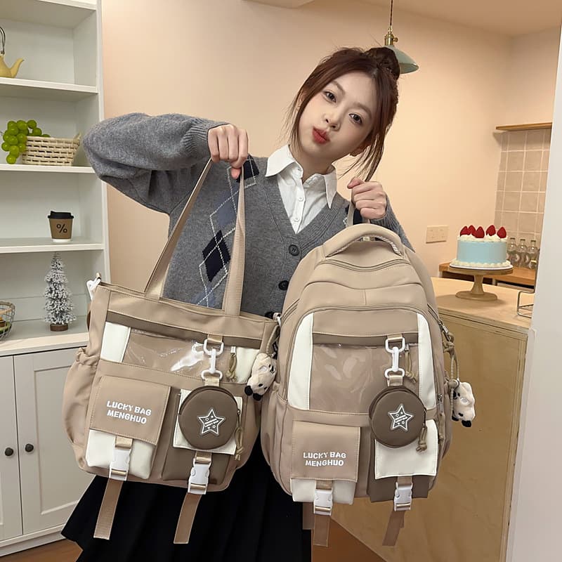 Dopamine Student Backpack for Junior High School Girls High Aesthetic Ita Bag Elementary Middle High School Students Double Shoulder Backpack Tutoring Bag for Girls