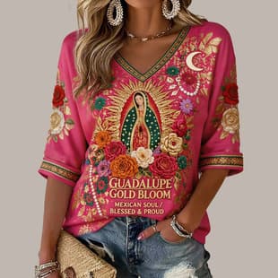 Cross-border Best-selling 3D Printed Women's V-neck Long Sleeve T-shirt, European and American Loose Casual Women's Top, Digital Print T-shirt