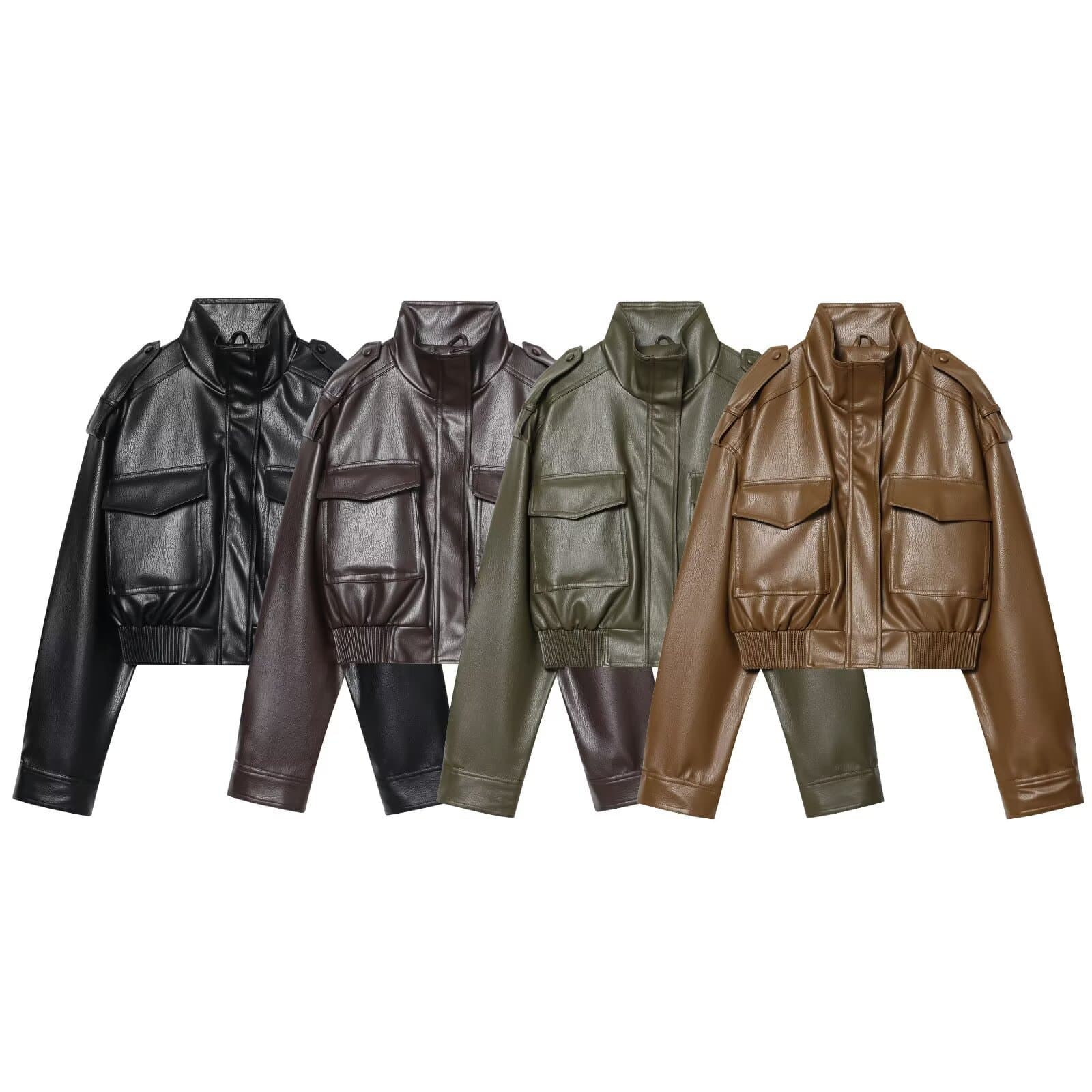 Cross-border European and American Women's Fashion AliExpress Best-selling Faux Leather Short Jacket