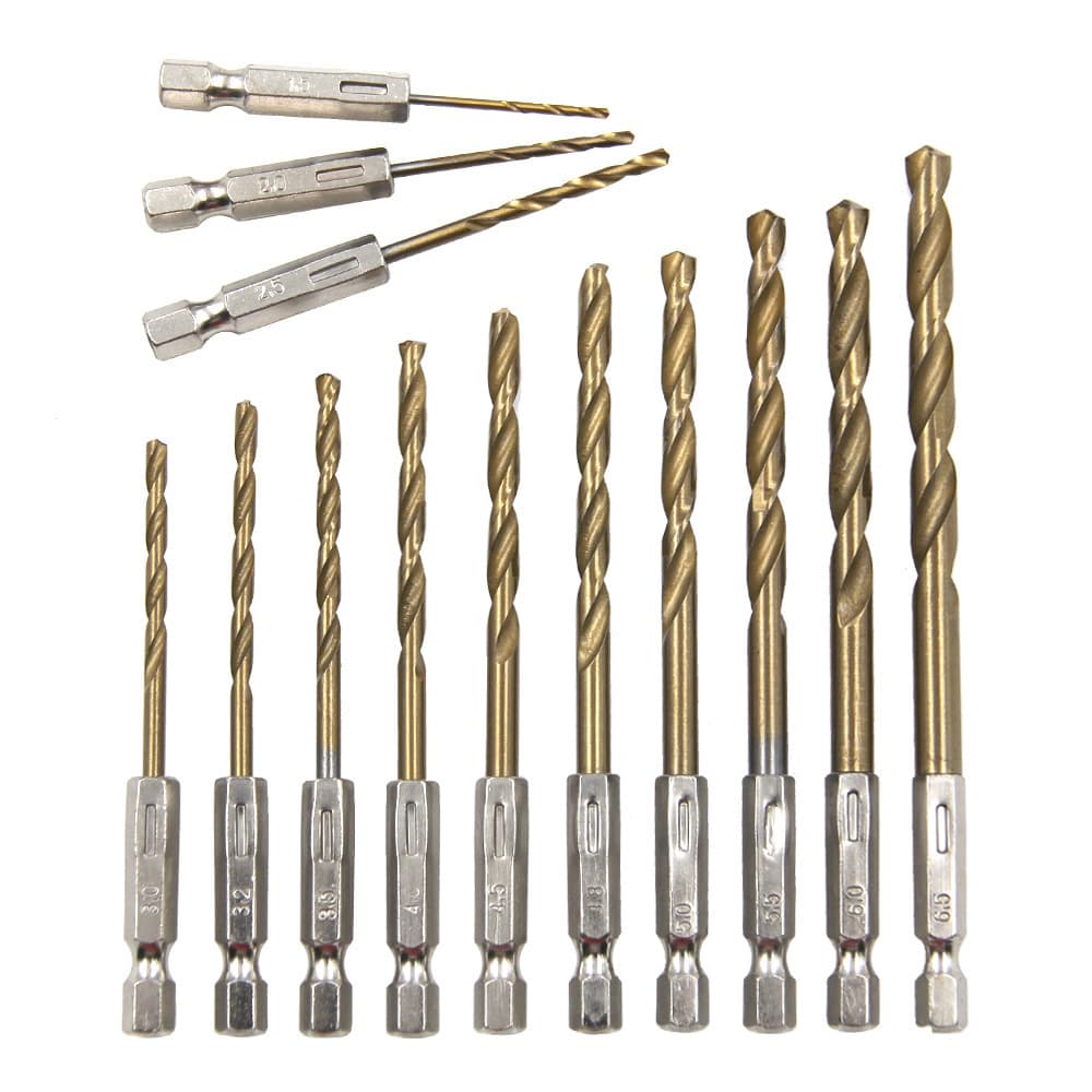 Hex Shank Twist Drill Bits High Speed Steel Titanium Coated 1.5-6.5mm Electric Drill Drilling Tool 13pcs Twist Drill Set