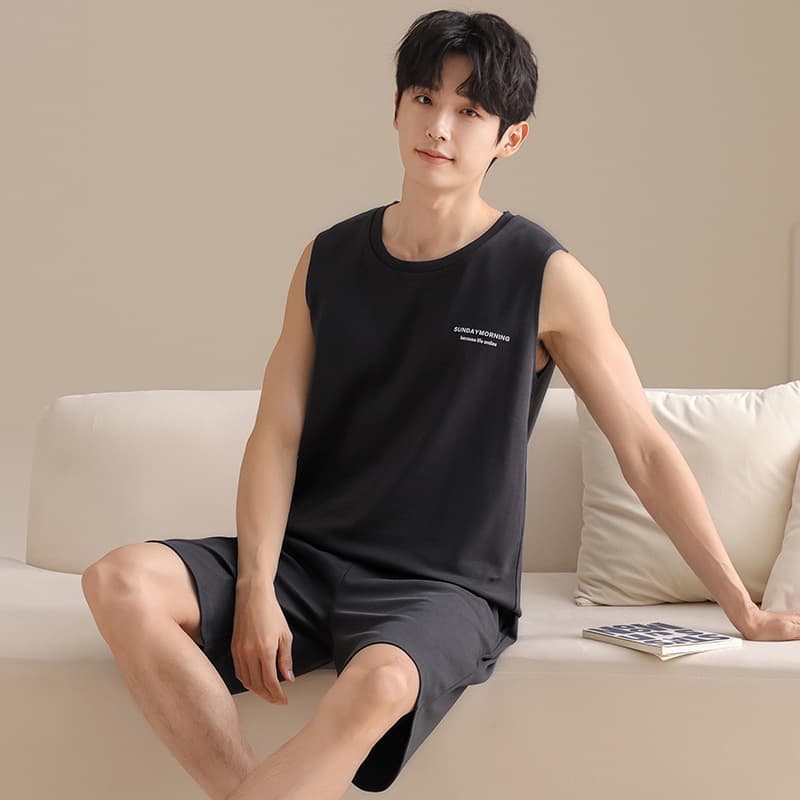Men's Summer Cotton Sleeveless Vest and Shorts Set, Loose Fit, Plus Size, Thin Home Wear, Wearable Outside, Casual