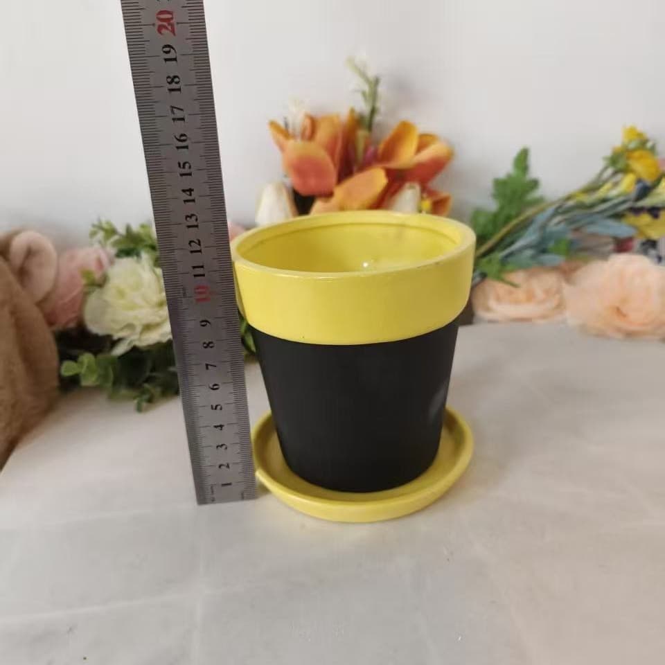 DIY Nordic Minimalist Ceramic Flower Pot Fashionable Color-Block Plant Pot with Tray Terracotta Pot for Planting Potted Plants