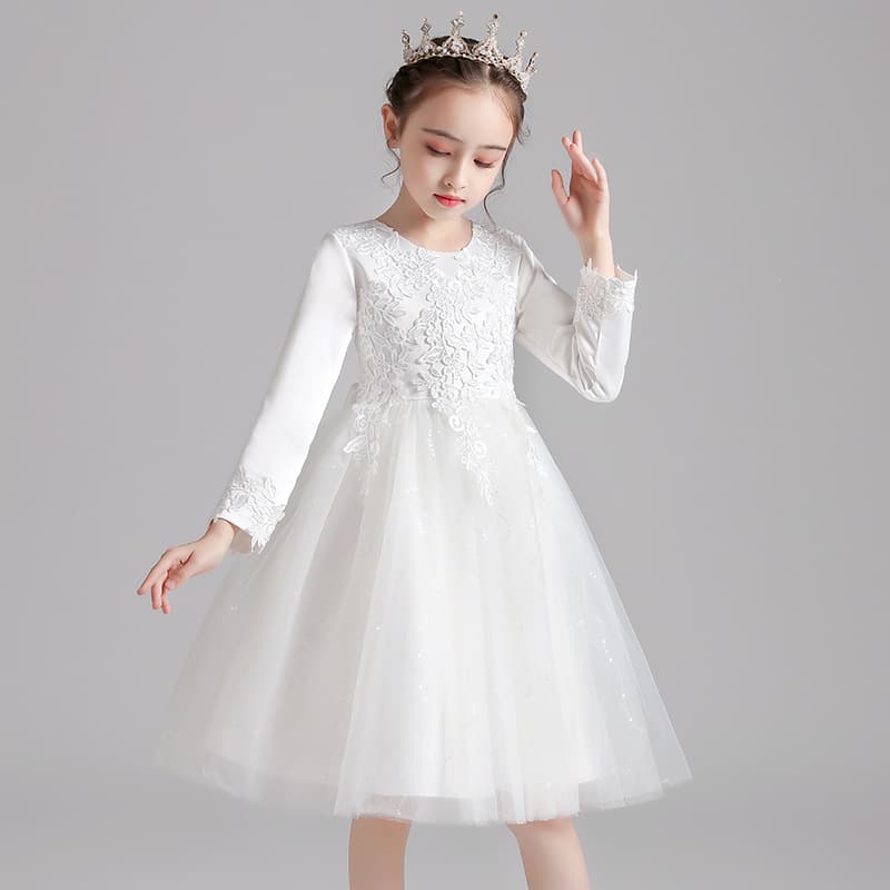 Girls' Formal Dress Autumn Winter New Kids Long Sleeve Tulle Dress Little Girl Host Catwalk Princess Dress Children's Dress