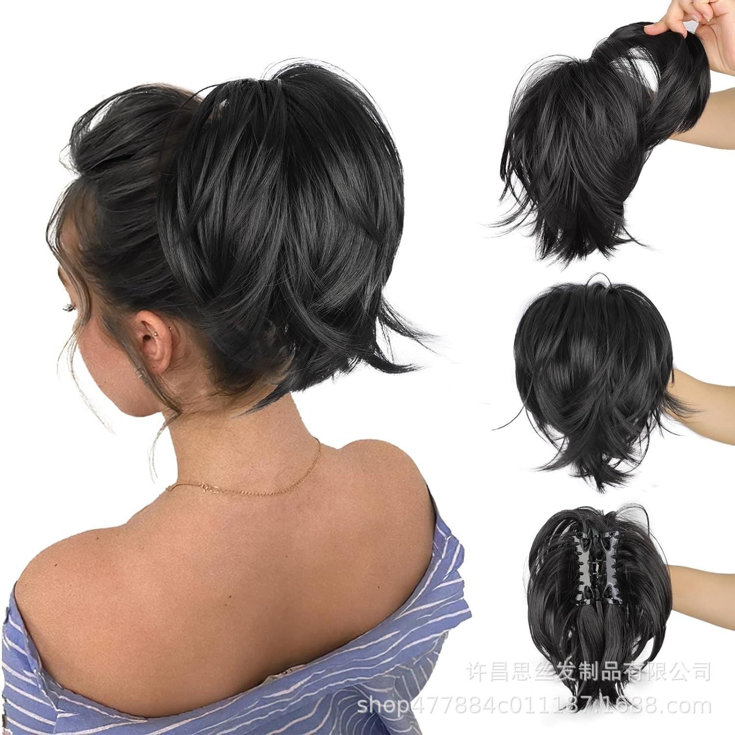European and American cross-border hair extension ponytail clip, curly short ponytail with adjustable hair tie, voluminous hairpiece Ponytail