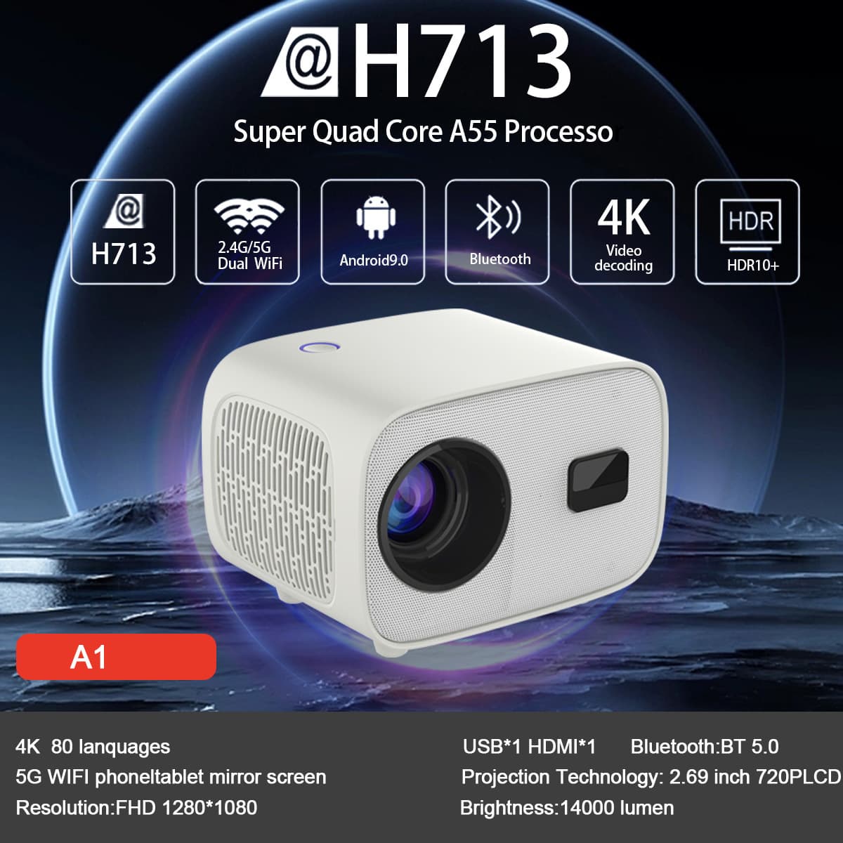 New Cross-Border 4K Projector Home Theater Android Smart HD Home Wireless Projector LCD Large Screen