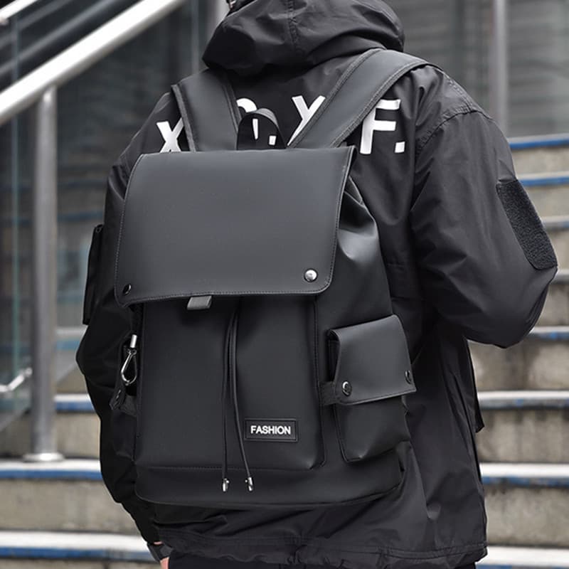 Trendy Water-Resistant Motorcycle Style Large-Capacity Backpack for Men, Flip-Top Middle School Student Backpack, Lightweight Travel Computer Backpack