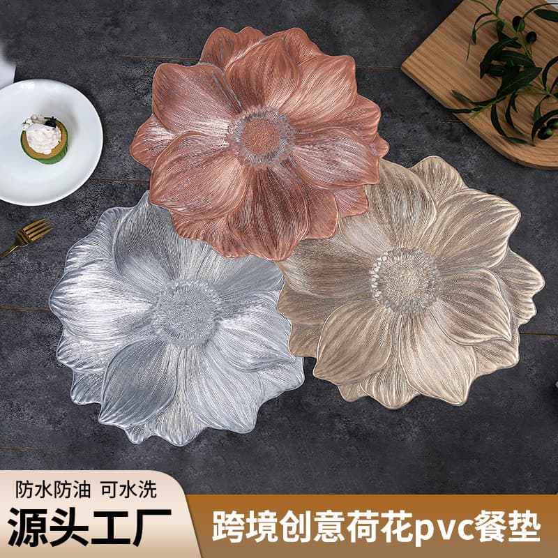 Cross-border Creative Lotus PVC Placemat Ins Style Heat-resistant Waterproof Oil-proof Washable Insulation Pad for Hotel Restaurant Table
