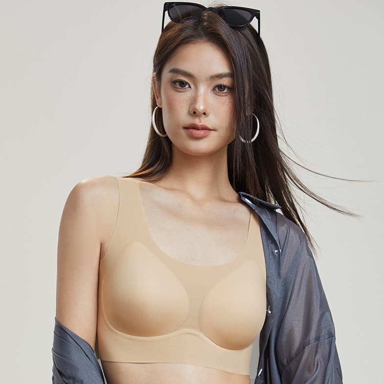 Spring and summer ultra-thin jelly glue soft support wire-free lingerie fixed cup gathering anti-sagging seamless vest-style wrap bra