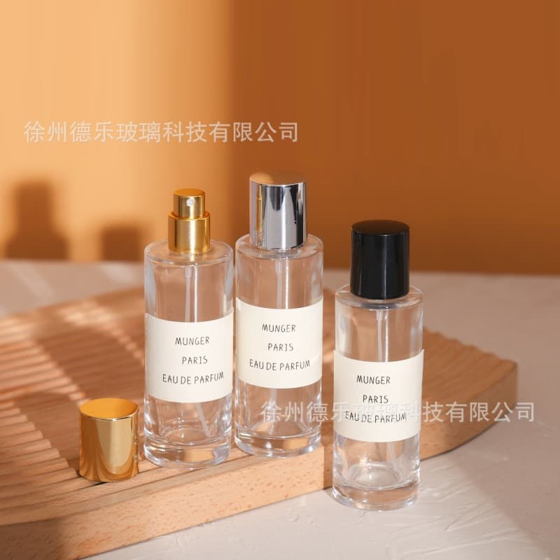 Wholesale 50ml Perfume Packaging Empty Bottle Press Spray Bottle Cylindrical Glass Perfume Bottle Snap-On Glass Bottle