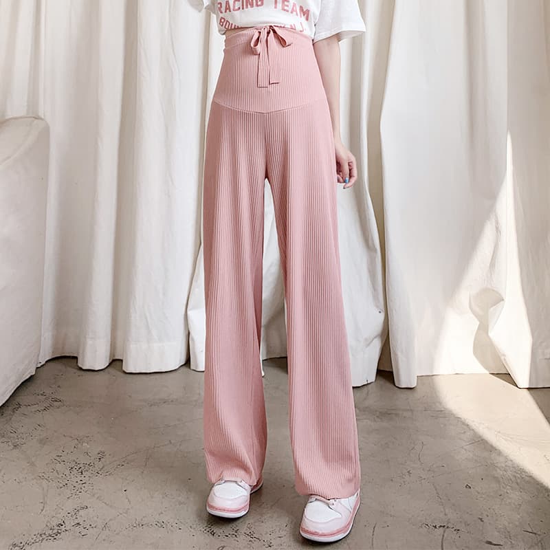 2024 Spring/Summer Straight Leg Pants Breathable Ice Silk Thin Long Pants Maternity Wear Loose Wide Leg Pants with Drape Casual Pants