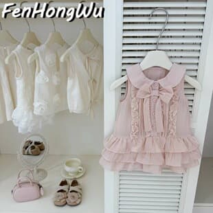 [Pink House] Girls Butterfly Bow Vest Dress Summer New Kids Versatile Dress Toddler Korean Princess Dress