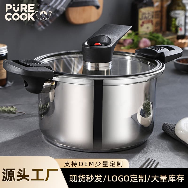 201 Stainless Steel Pressure Cooker, a popular cross-border e-commerce product, multi-functional cooking pot, suitable for home use and compatible with all stovetops.