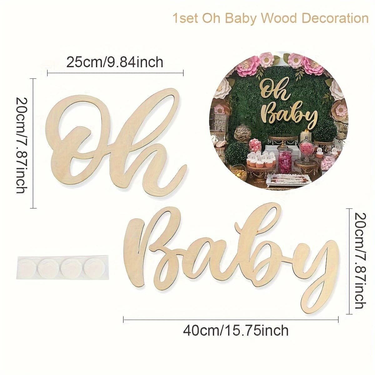 Oh Baby Wooden Sign Set - Brown Letter Wall Decor for Baby Shower, Gender Reveal