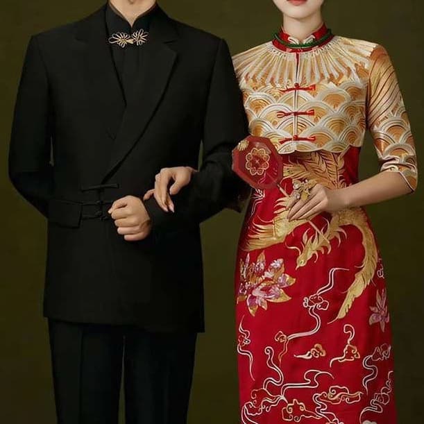 New Chinese-style suit for men, national-style jacket, stylish groom wedding suit set