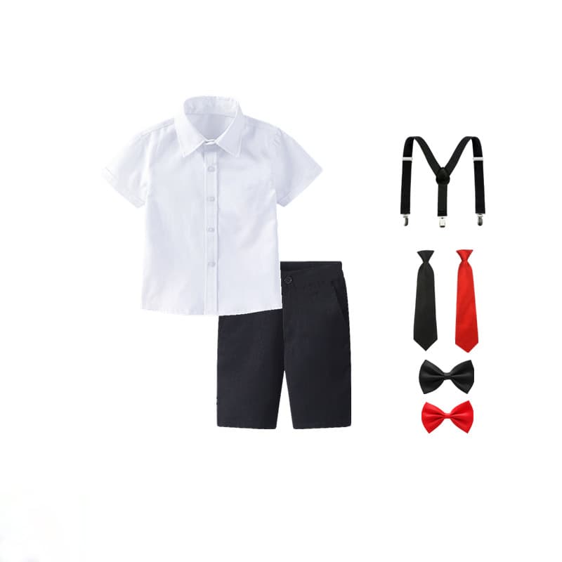 Children's Performance Outfit Short Sleeve White Shirt And Black Shorts Photography Shirt Performance Set Boys' Clothing