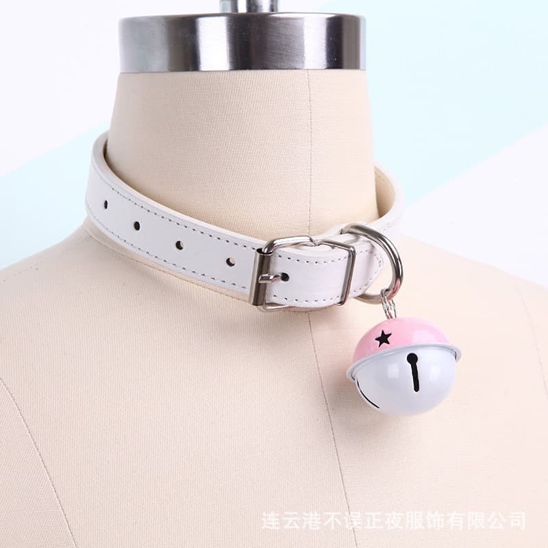 Wholesale Large Bell PU Leather Necklace Heart Lead Chain Harajuku Maid Collar