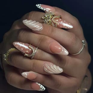 3D Gradient Wavy French Pearl Polka Dot Sweet Youthful Versatile European American Style Removable 30-Piece Press On Nails