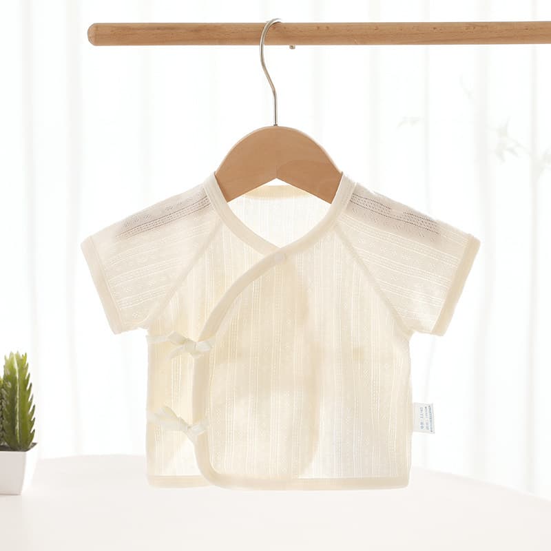 Newborn Half-Back Shirt, Summer Thin Cotton Baby Clothes Size 52, Short Sleeve Top for Delivery Room