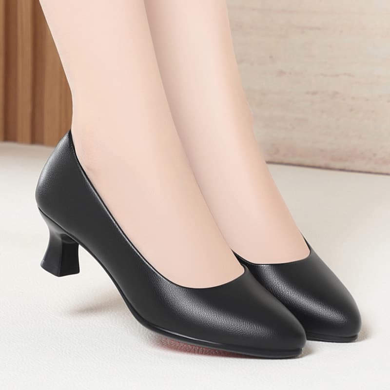 Flight Attendant Versatile Work Shoes Black Interview Hotel Professional Shoes Soft Sole Leather Shoes High Heel Chunky Heel Single Shoes for Women Summer