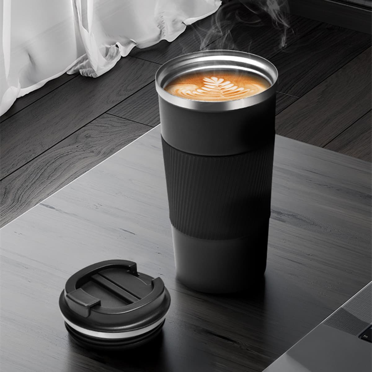 Stainless Steel Insulated Mug with Silicone Sleeve, High-Quality Minimalist Outdoor Portable Coffee Cup 380ml/510ml