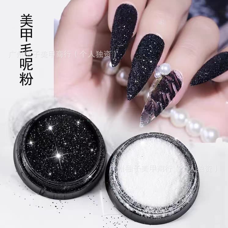 Cross-border Supply Nail Art Wool Sugar Powder Transparent White Pure Black Nail Decoration Glitter Starry Nail Wool Powder