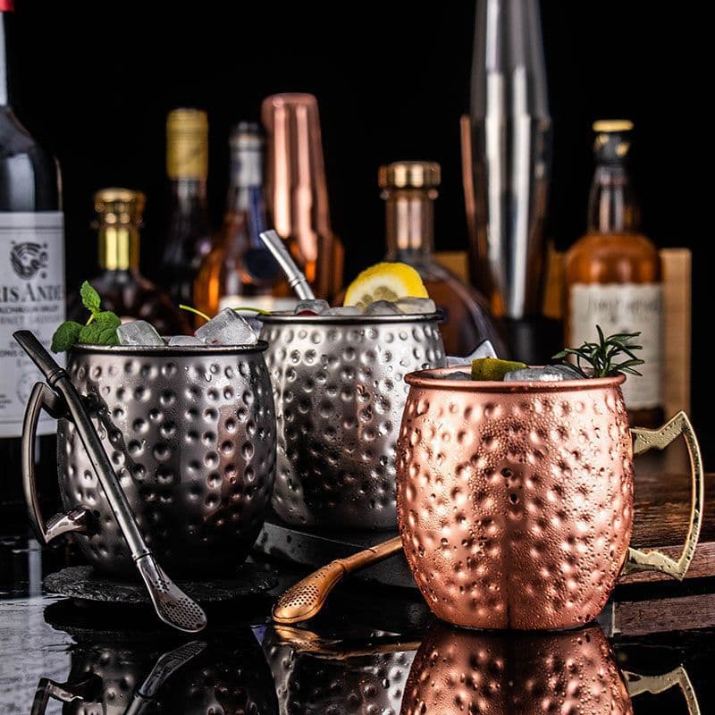 Hammered Copper Cup Moscow Mule Stainless Steel Cocktail Metal Cup Bar Cross-Border