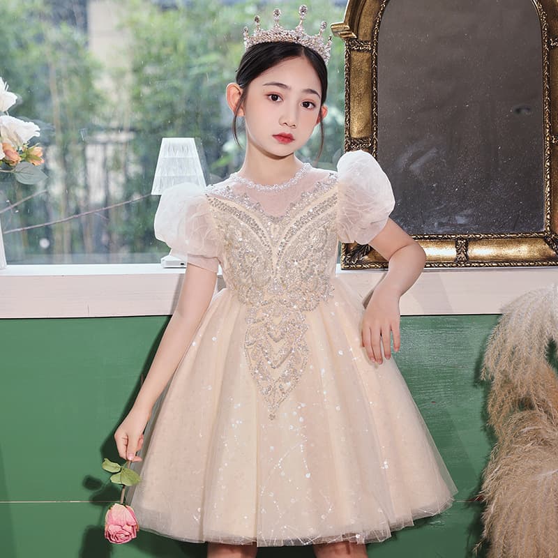 Girls' Dress Light Luxury High-End Elegant Children's Piano Performance Outfit Birthday Host Puffy Skirt