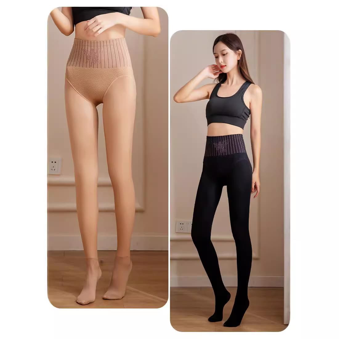 Flower fairy autumn and winter fleece-lined extra thick women's high-waist tummy control butt-lifting sheer tights, one-piece pants leggings factory.