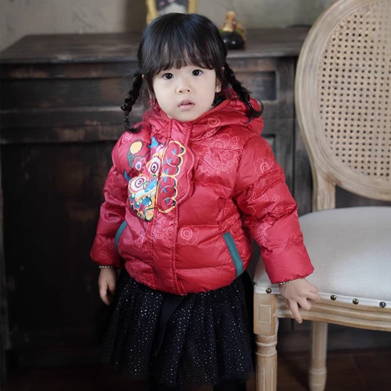 Jinrui Girl New Year's Clothes Children's Down Jacket Winter 90 White Duck Down Hooded Red Jacket Thick Girls' Down Jacket