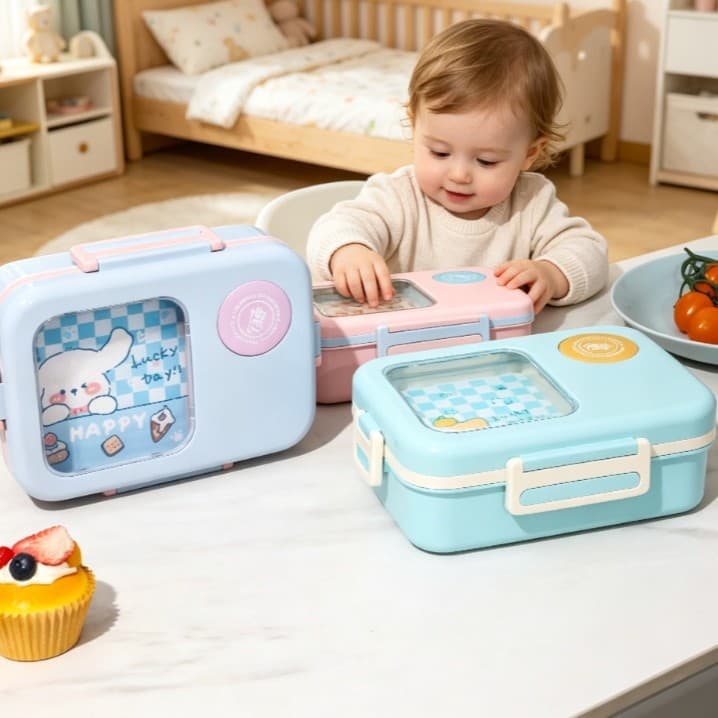2026 New Cartoon Lunch Box with Two Compartments, Utensils, Leak-Proof and Sealed, Food-Grade Baby Lunch Bowl