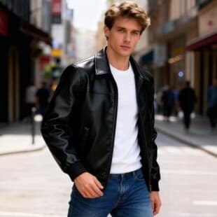 Cross-Border New Men's PU Leather Jacket Stand Collar Motorcycle Biker Slim Fit Fashion Casual Outerwear Autumn Winter Trendy Leather Jacket