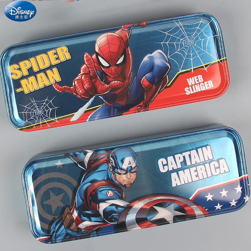 Spider-Man Iron Pencil Case, Large Capacity Multifunctional Marvel Tin Pencil Box for Elementary School, Kindergarten Boys