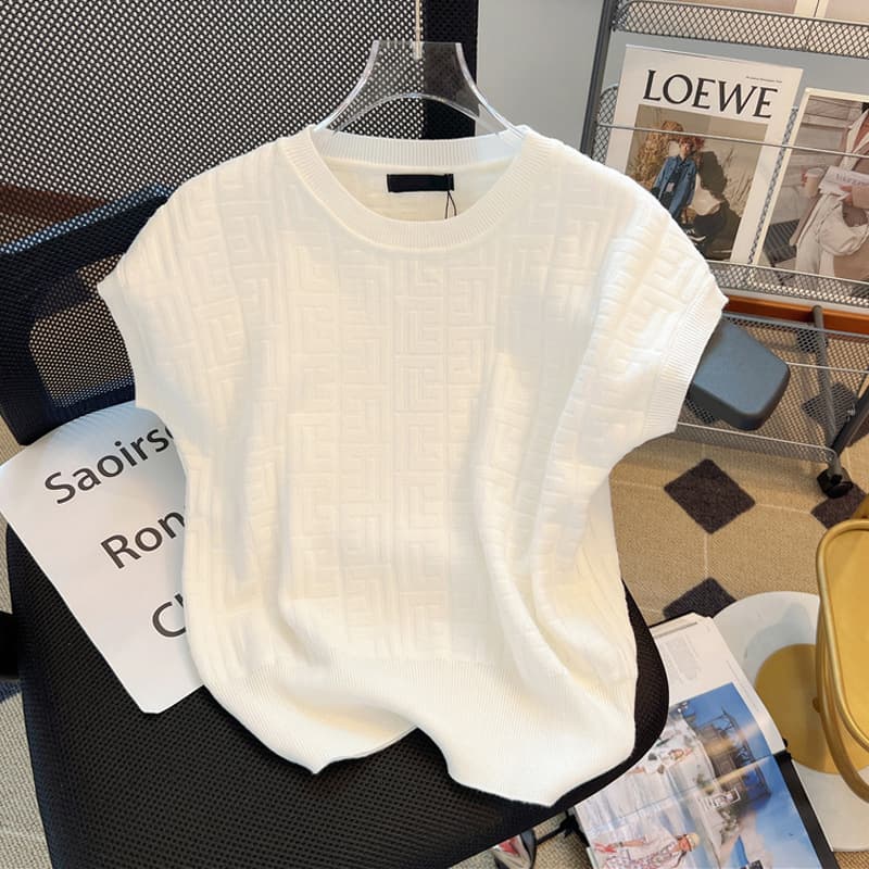 Small Fragrant Style Thin Knitwear Short-sleeved Women's Summer Design Accessible Luxury French Chic Sleeveless Ice Silk T-shirt Trend