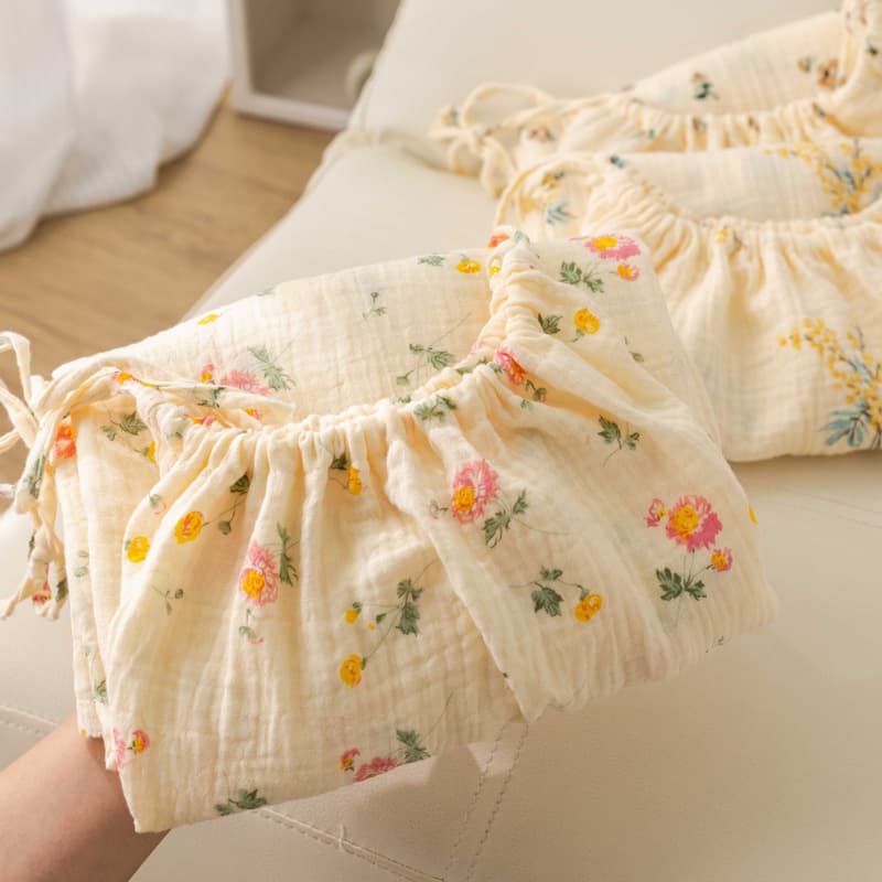 Pure Cotton Gauze Sleepwear Girl Summer Sweet 100% Cotton Thread Mid-Length Strap Sleep Dress Women Home Clothes