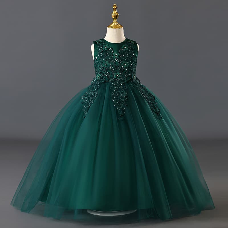 Cross-Border Children's Wedding Dress, Fluffy Mesh Princess Dress, Ages 3-15, Medium and Large Children's Clothing, Girls' Wholesale Performance Wear