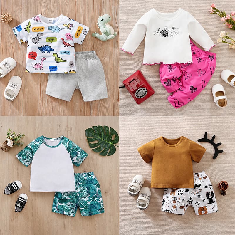 Korean Style Kids Summer Set Class A Girl Summer Cool Breathable Boy Shorts Two-Piece Set Q Cartoon Pattern