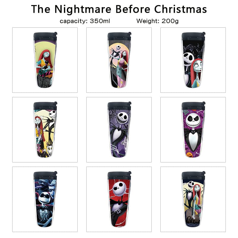 The Nightmare Before Christmas Anime Merch Double-Wall Insulated Plastic Cup Skeleton Jack Pumpkin Prince Cold Water Bottle Tumbler