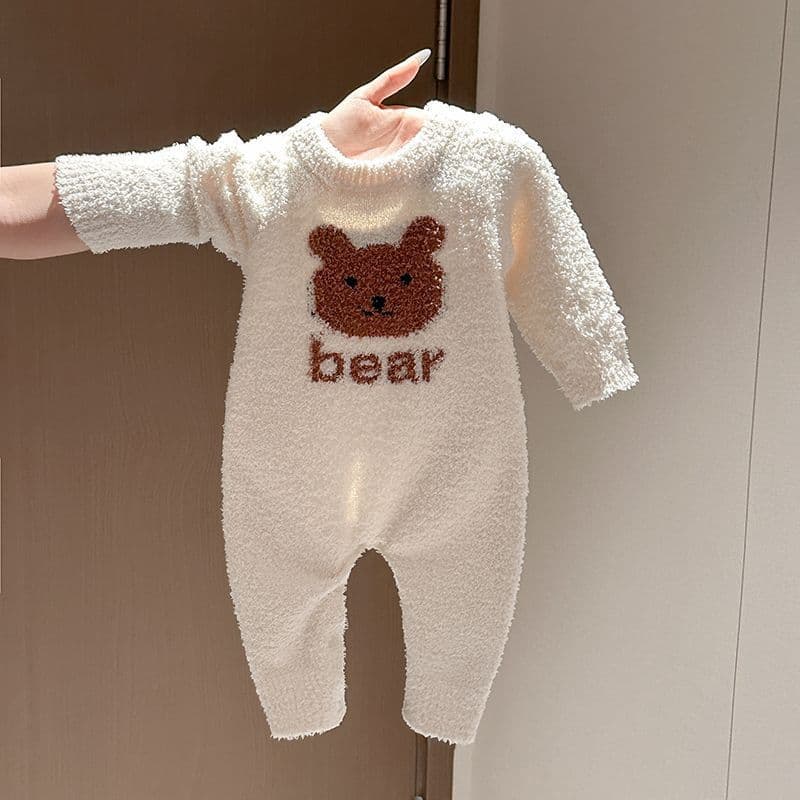 Half-flannel baby romper, Korean-style knit pajama sweater for boys and girls, newborn outwear warm crawling suit