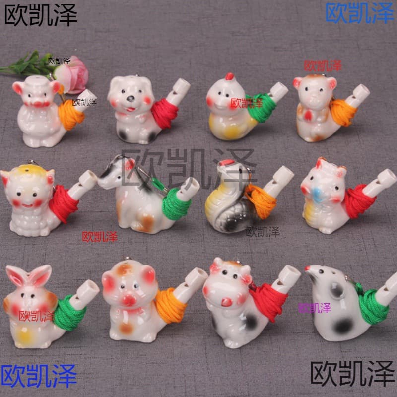 Twelve Zodiac Water Bird Whistles with Lanyard Ceramic Whistle Toys Tourist Attractions Street Stalls Hot Selling Crafts