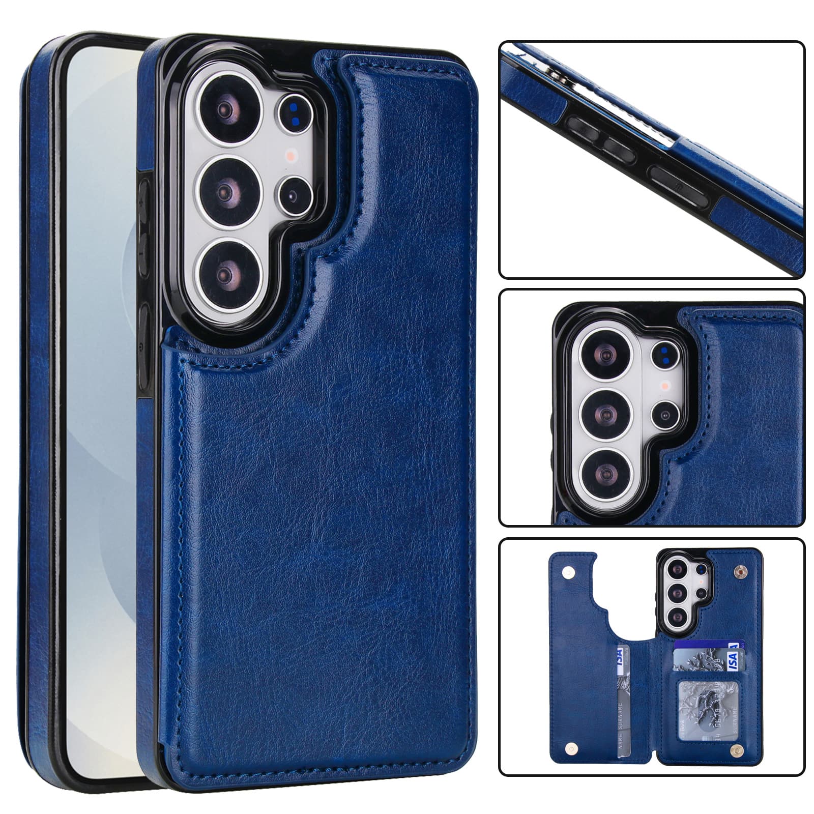 Solid Color Double Buckle Card Slot Phone Case for Samsung S26 Ultra, S25 Ultra Cross-border A56 Shockproof Protective Cover