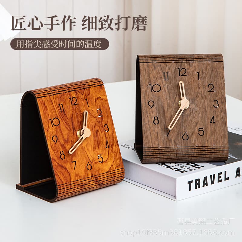 Solid Wood 3D Table Clock for Home Bedroom Bedside Alarm Clock Study Room Natural Wood Electronic Desk Clock Source Decorative Wooden Clock