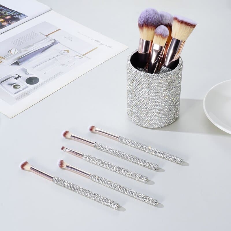 Cross-border diamond-encrusted loose powder brush, powder brush, blush brush, contour brush, makeup brush, portable 9-piece set, direct from the manufacturer