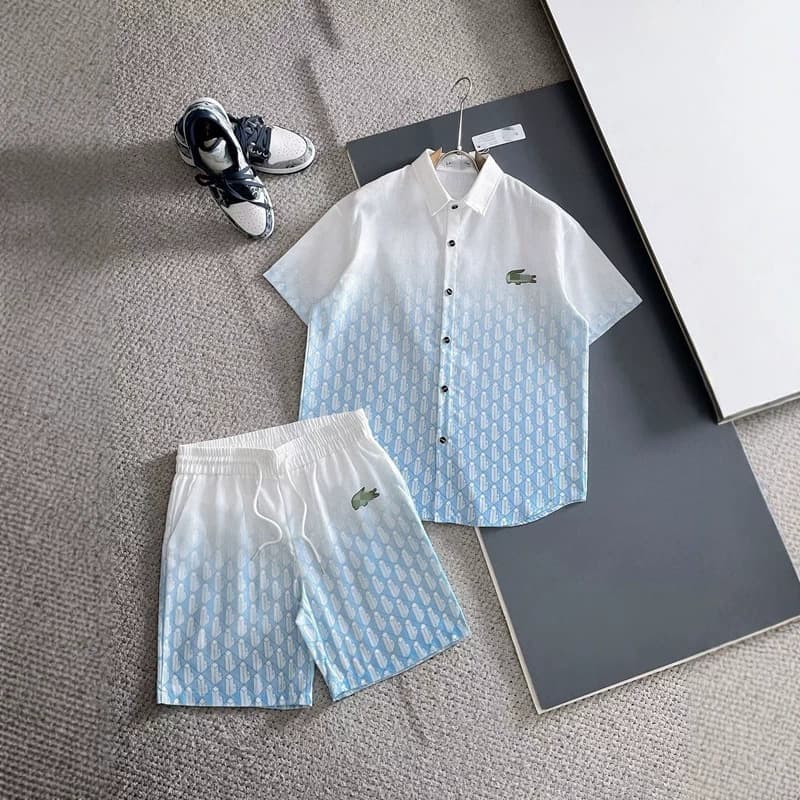 Correct Version Foreign Trade Summer Linen Cotton Short Sleeve Sports Casual Suit Men's Lapel Shirt High Quality Two-Piece Set