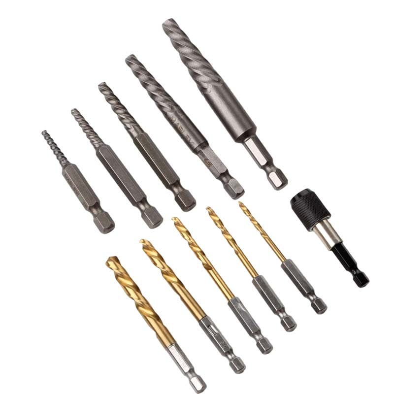 Cross-Border Factory Broken Screw Extractor Drill Bit Combo, 11PC Twist Drill Set, Self-Locking Adapter for Broken Head Screws